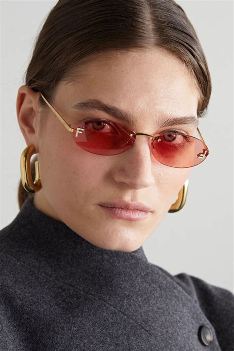 fendi oval-frame crystal-embellished gold-tone sunglasses|FENDI EYEWEAR Rimless oval.